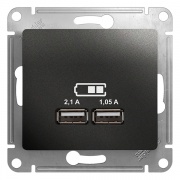 Зарядка USB 5В/2100мА, 2х5В/1050мА механизм SE Glossa, антрацит